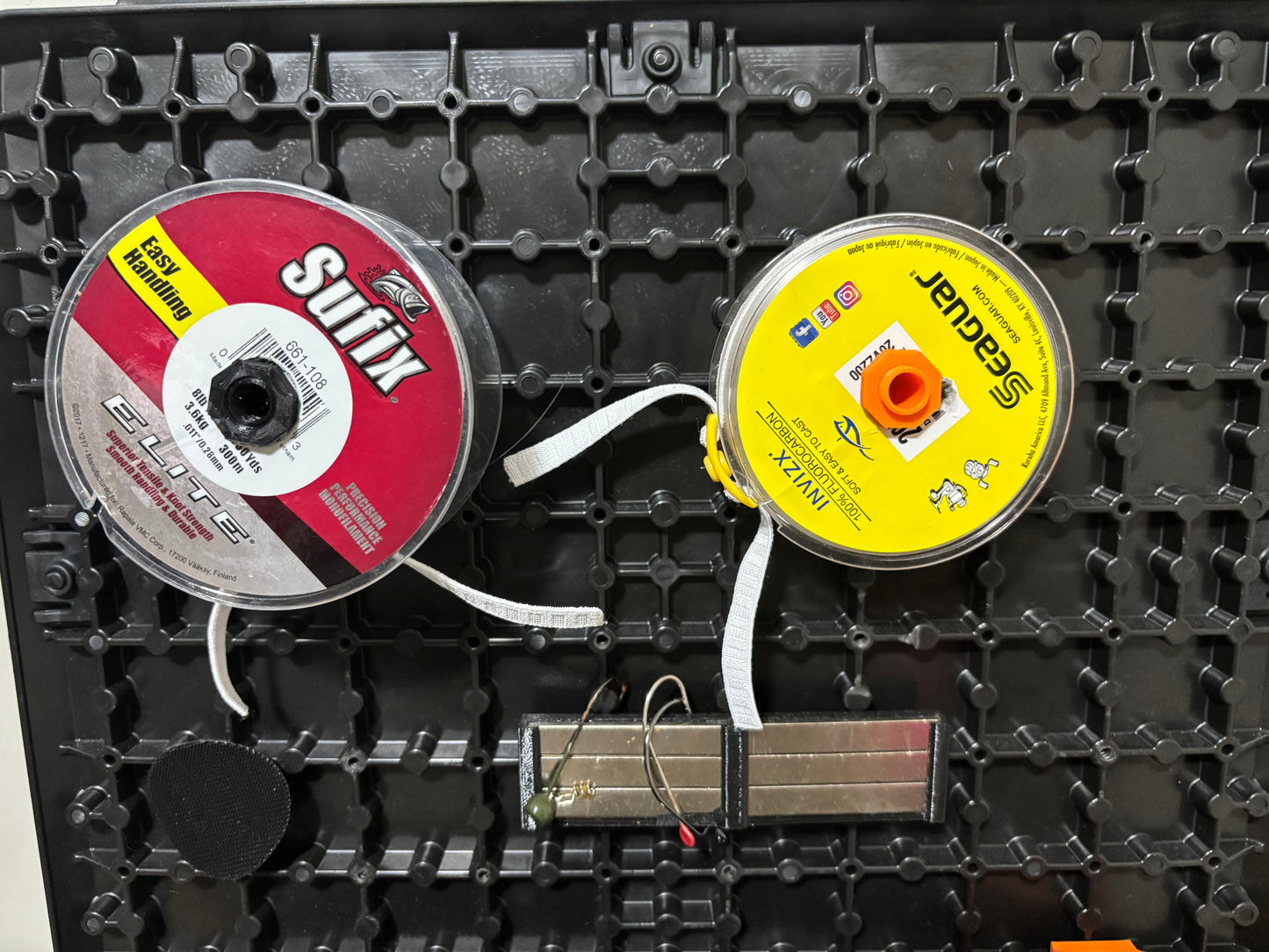 Fishing line spool holder for YakAttack BlackPak Pro.