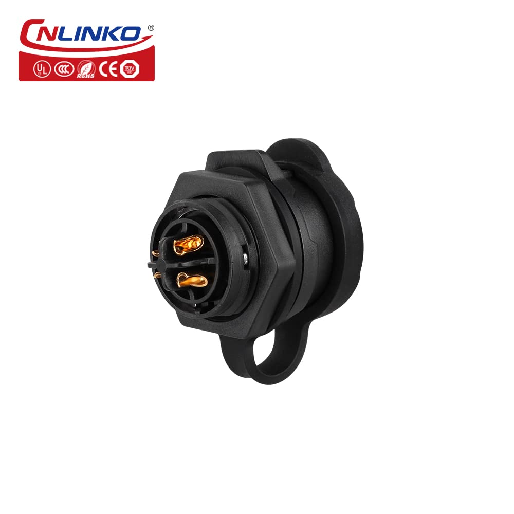 CNLINKO LP-16 IP68 Industrial Waterproof Connector Quick Plug Circular Connector PBT Plastic Shell Aviation Connector M16 2-9 Pin Flange Socket (2 Pin)