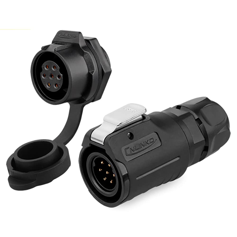 CNLINKO LP-16 IP68 Industrial Waterproof Connector Quick Plug Circular Connector PBT Plastic Shell Aviation Connector M16 2-9 Pin Flange Socket (2 Pin)