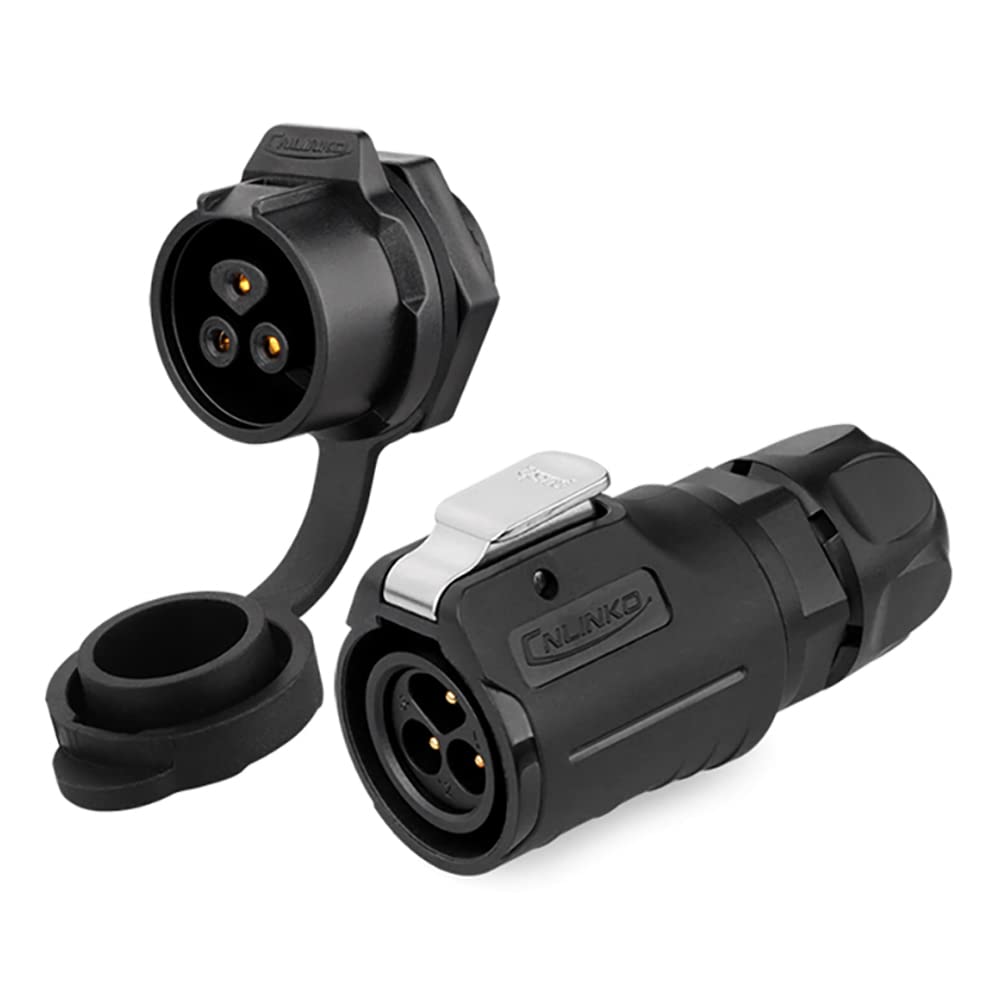 CNLINKO LP-16 IP68 Industrial Waterproof Connector Quick Plug Circular Connector PBT Plastic Shell Aviation Connector M16 2-9 Pin Flange Socket (2 Pin)