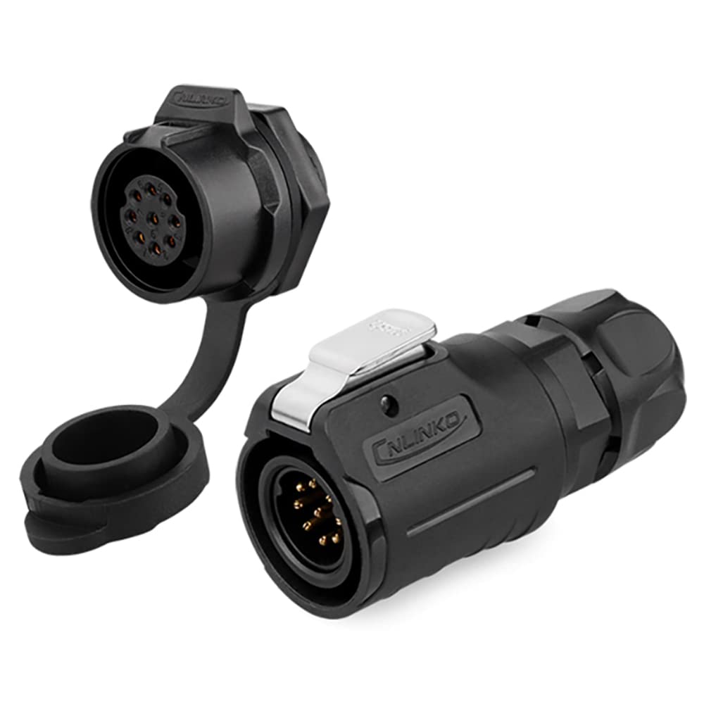 CNLINKO LP-16 IP68 Industrial Waterproof Connector Quick Plug Circular Connector PBT Plastic Shell Aviation Connector M16 2-9 Pin Flange Socket (2 Pin)