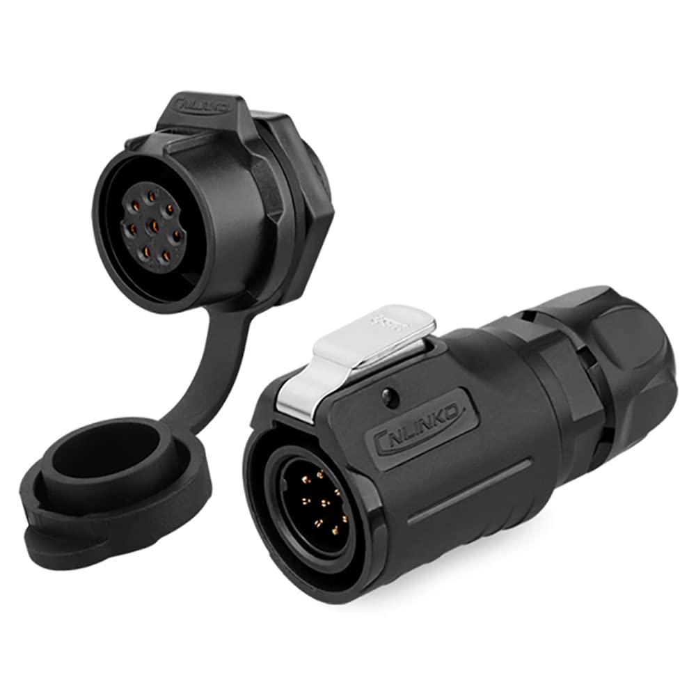 CNLINKO LP-16 IP68 Industrial Waterproof Connector Quick Plug Circular Connector PBT Plastic Shell Aviation Connector M16 2-9 Pin Flange Socket (2 Pin)