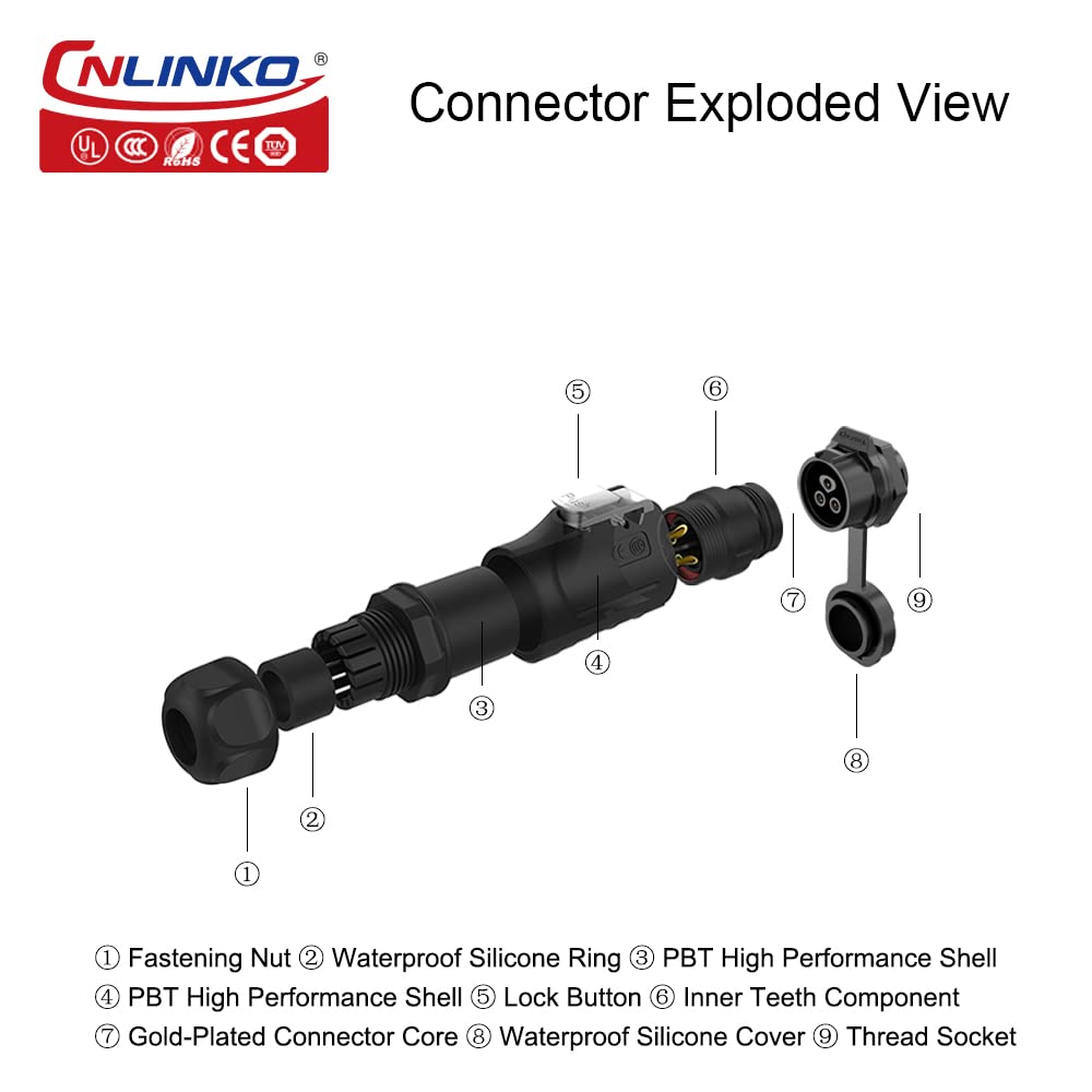 CNLINKO LP-16 IP68 Industrial Waterproof Connector Quick Plug Circular Connector PBT Plastic Shell Aviation Connector M16 2-9 Pin Flange Socket (2 Pin)