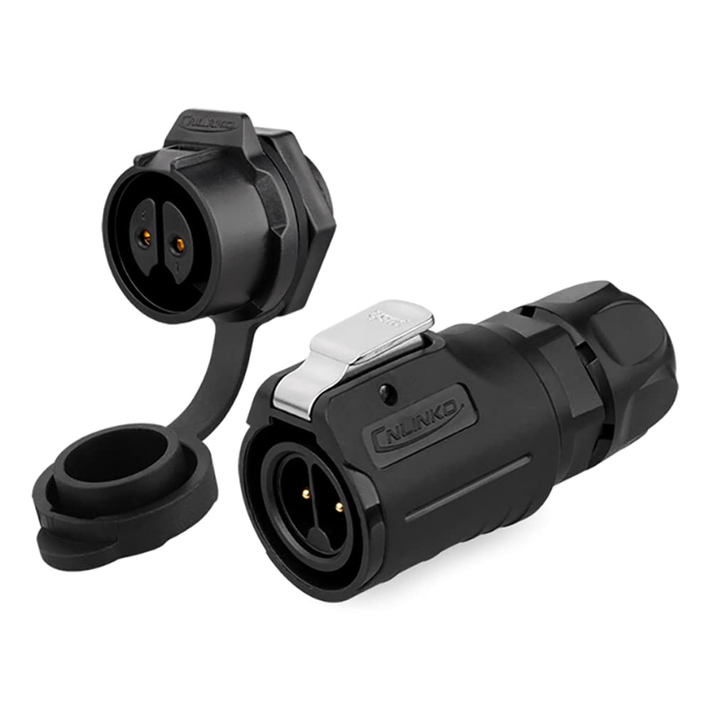 CNLINKO LP-16 IP68 Industrial Waterproof Connector Quick Plug Circular Connector PBT Plastic Shell Aviation Connector M16 2-9 Pin Flange Socket (2 Pin)