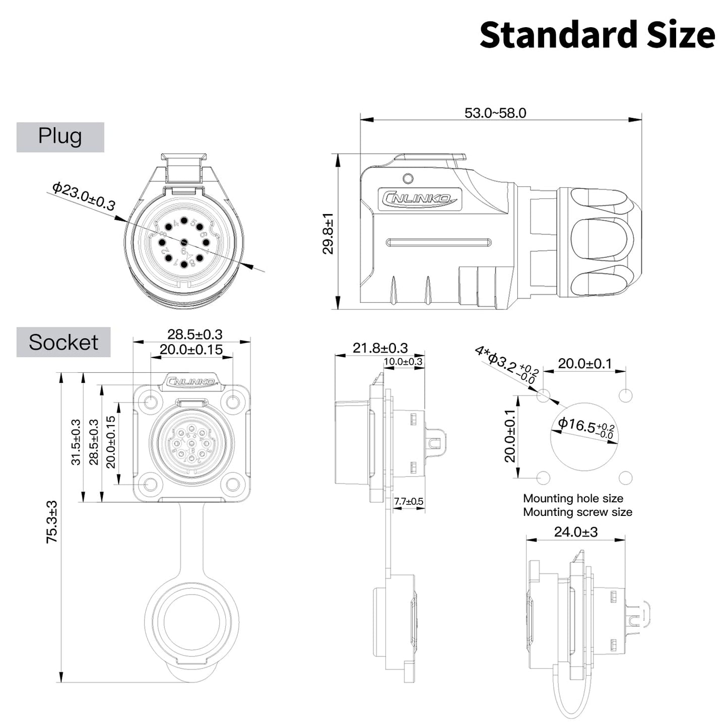 CNLINKO LP-16 IP68 Industrial Waterproof Connector Quick Plug Circular Connector PBT Plastic Shell Aviation Connector M16 2-9 Pin Flange Socket (2 Pin)