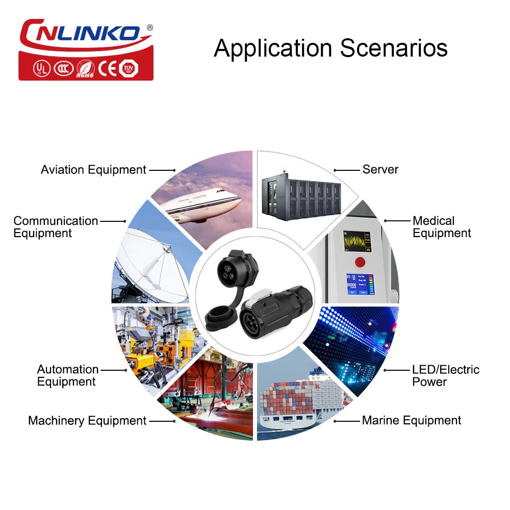 CNLINKO LP-16 IP68 Industrial Waterproof Connector Quick Plug Circular Connector PBT Plastic Shell Aviation Connector M16 2-9 Pin Flange Socket (2 Pin)