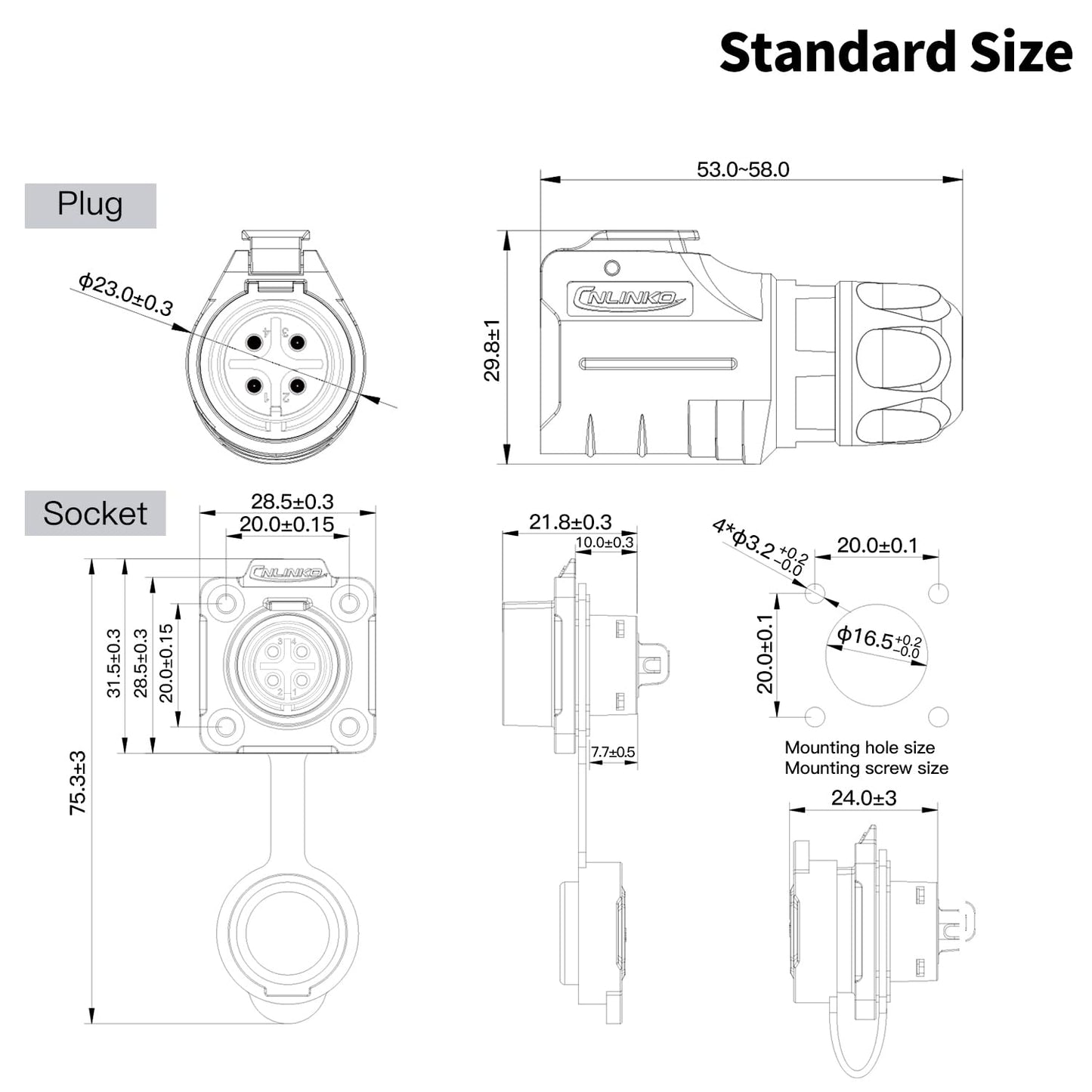 CNLINKO LP-16 IP68 Industrial Waterproof Connector Quick Plug Circular Connector PBT Plastic Shell Aviation Connector M16 2-9 Pin Flange Socket (2 Pin)