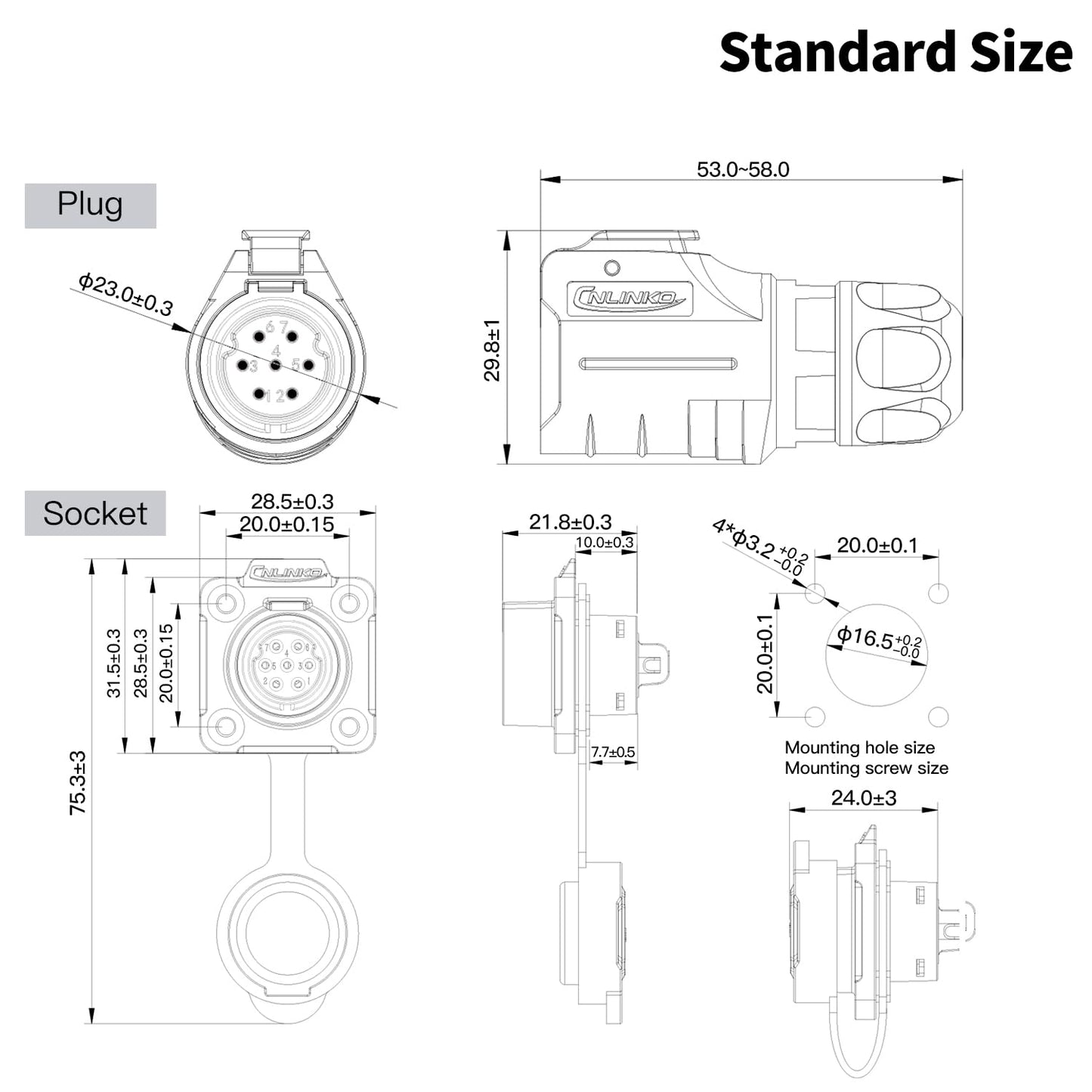 CNLINKO LP-16 IP68 Industrial Waterproof Connector Quick Plug Circular Connector PBT Plastic Shell Aviation Connector M16 2-9 Pin Flange Socket (2 Pin)