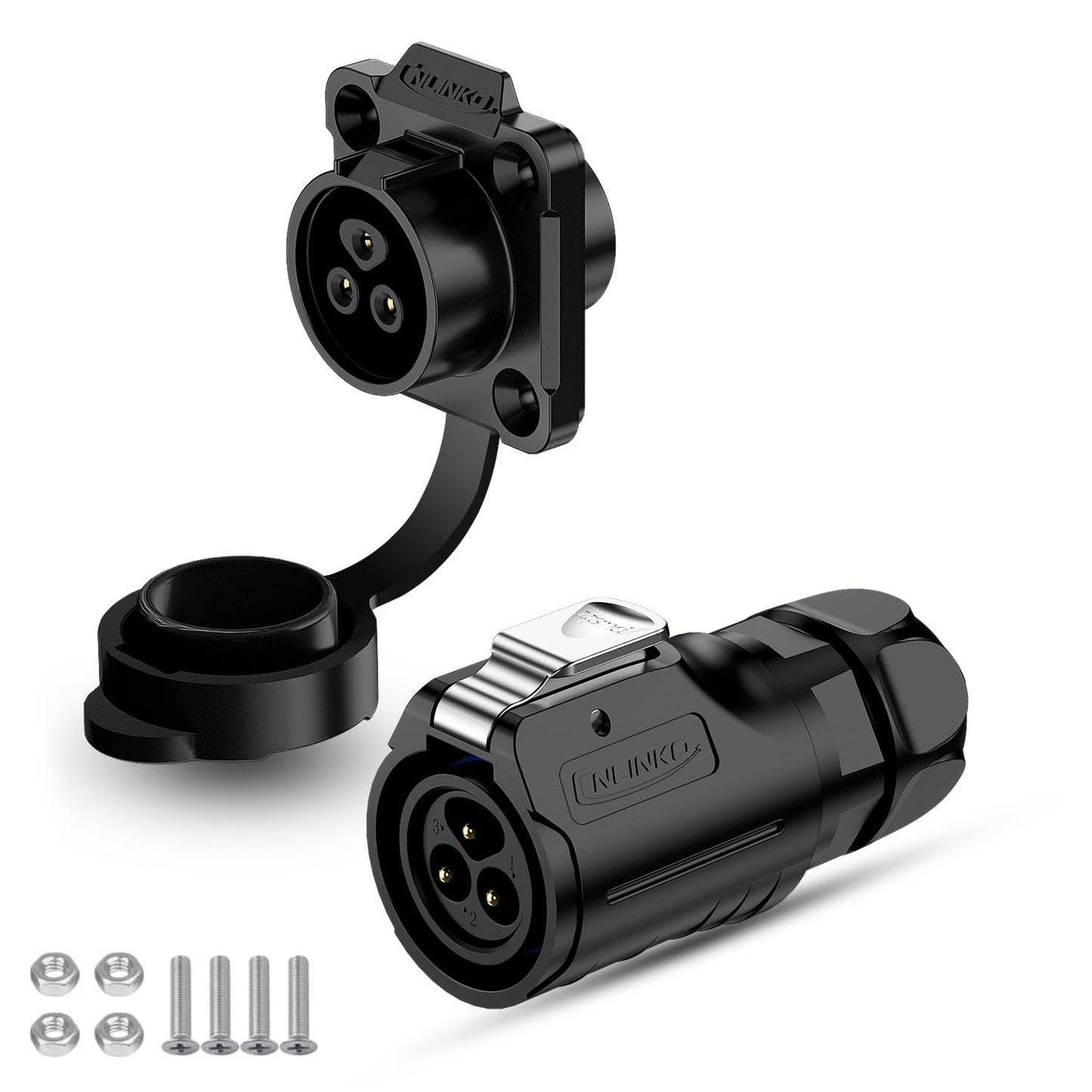 CNLINKO LP-16 IP68 Industrial Waterproof Connector Quick Plug Circular Connector PBT Plastic Shell Aviation Connector M16 2-9 Pin Flange Socket (2 Pin)