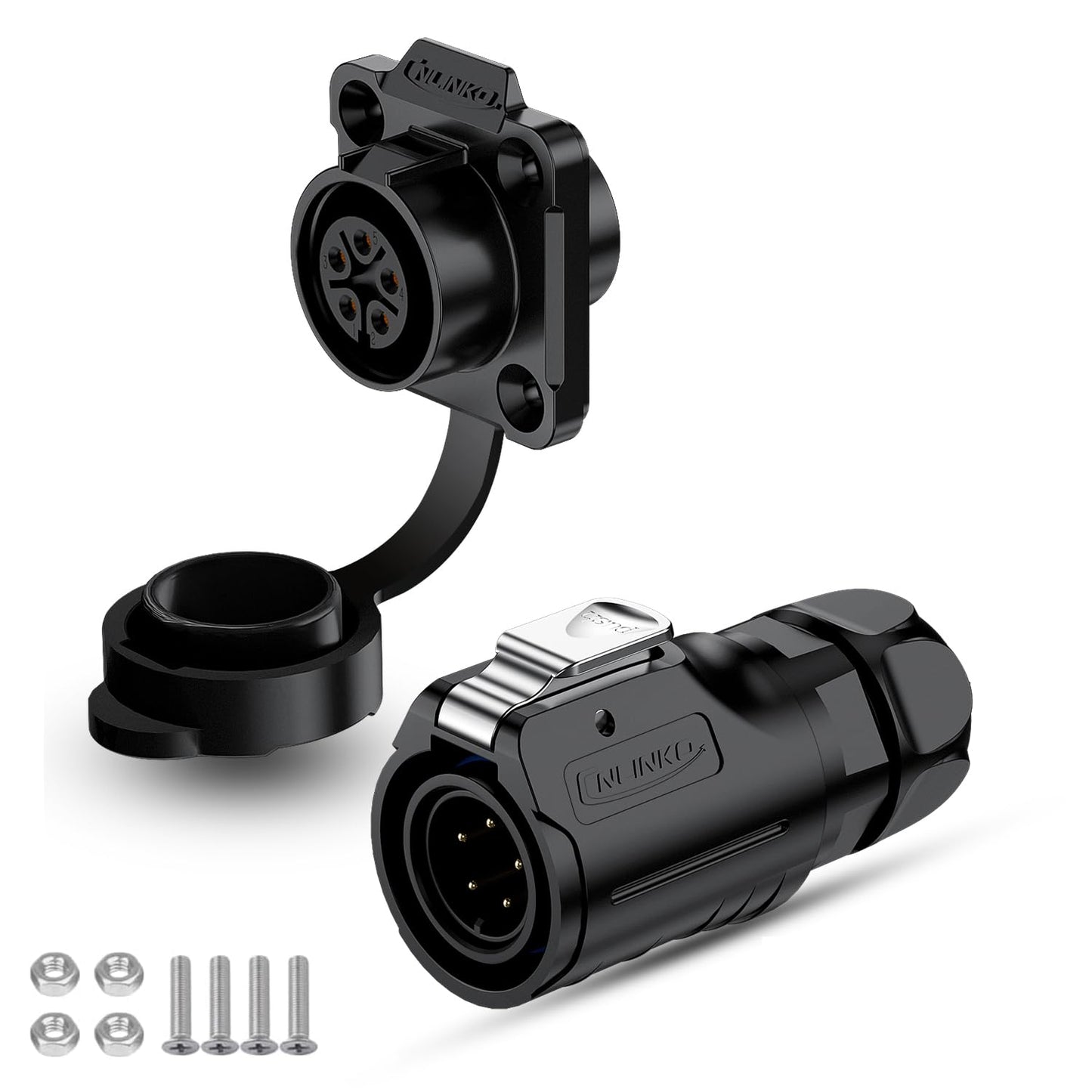 CNLINKO LP-16 IP68 Industrial Waterproof Connector Quick Plug Circular Connector PBT Plastic Shell Aviation Connector M16 2-9 Pin Flange Socket (2 Pin)