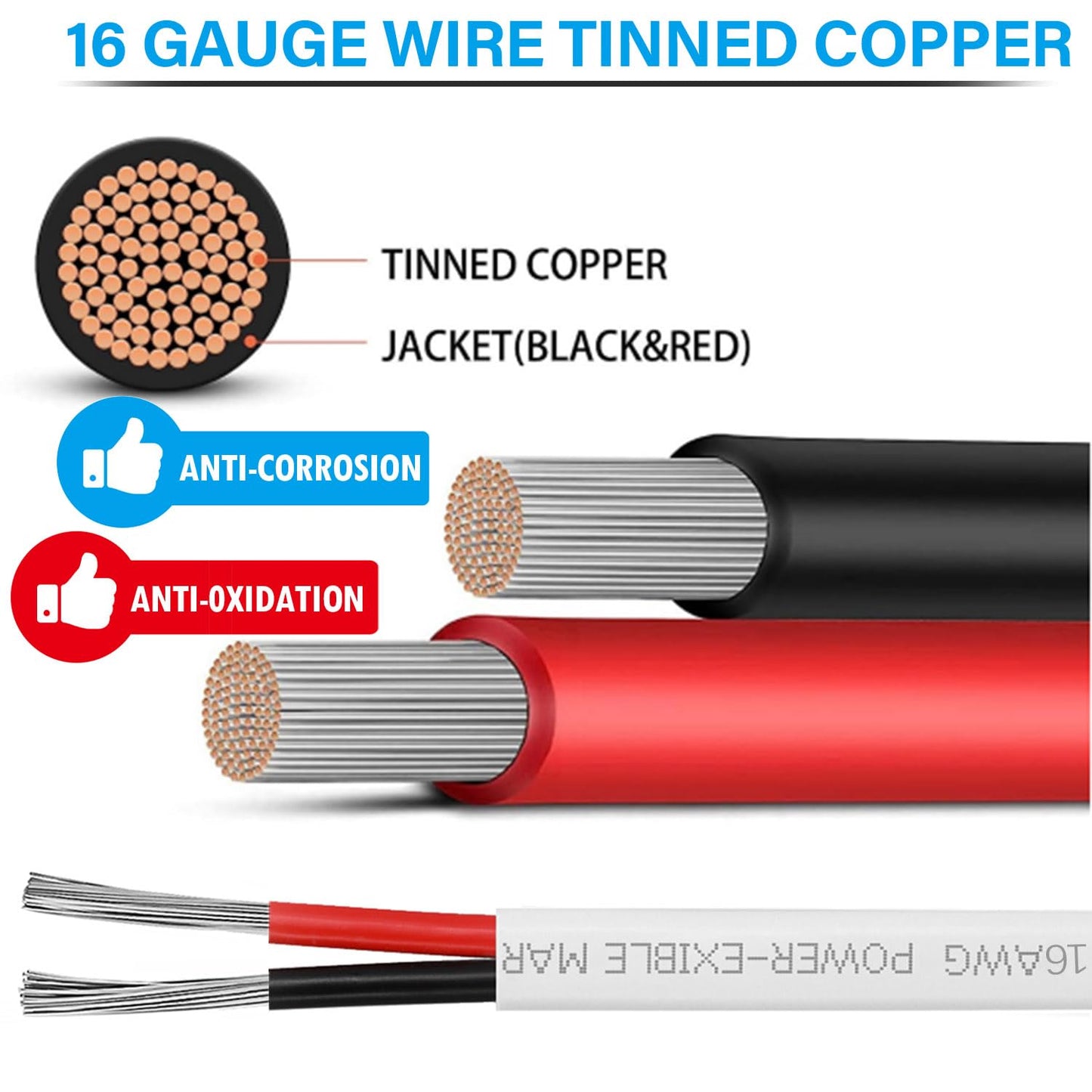 8 Gauge Marine Wire,10ft 8 AWG Duplex Marine Grade Wire,Tinned Copper Boat Cable,Marine Electrical Cable for Automotive Boat Speakers Solar Outdoors