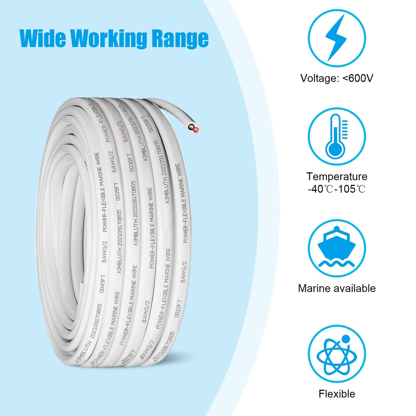 8 Gauge Marine Wire,10ft 8 AWG Duplex Marine Grade Wire,Tinned Copper Boat Cable,Marine Electrical Cable for Automotive Boat Speakers Solar Outdoors