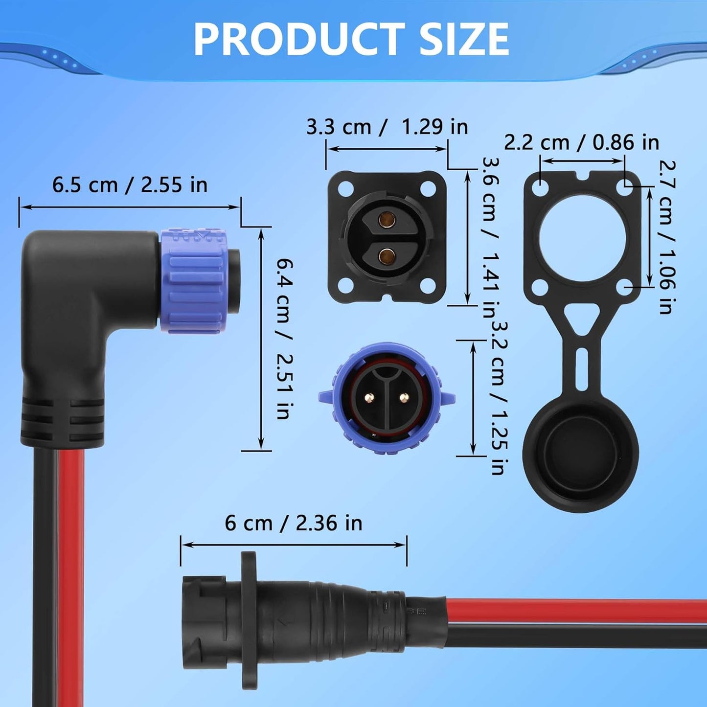 CERRXIAN Trolling Motor Plug Receptacle Set,90 Degrees 2 Pin 8AWG 50Amp Marine Boat DC Power Connector,Waterproof Trolling Motor Quick Connect,12V/24V/36V/48V Male&Female Trolling Motor Connector