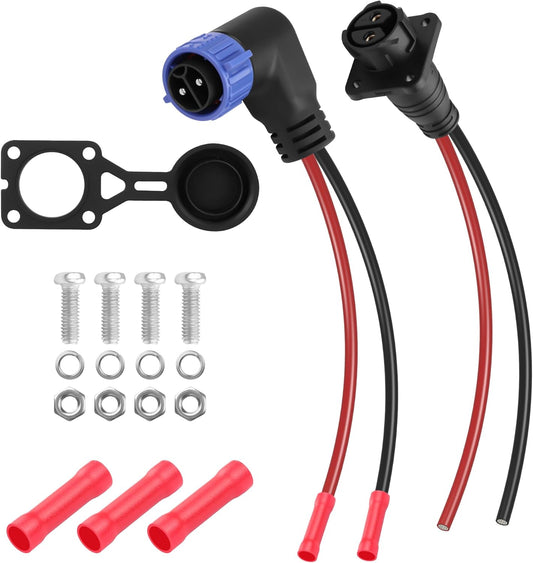 CERRXIAN Trolling Motor Plug Receptacle Set,90 Degrees 2 Pin 8AWG 50Amp Marine Boat DC Power Connector,Waterproof Trolling Motor Quick Connect,12V/24V/36V/48V Male&Female Trolling Motor Connector