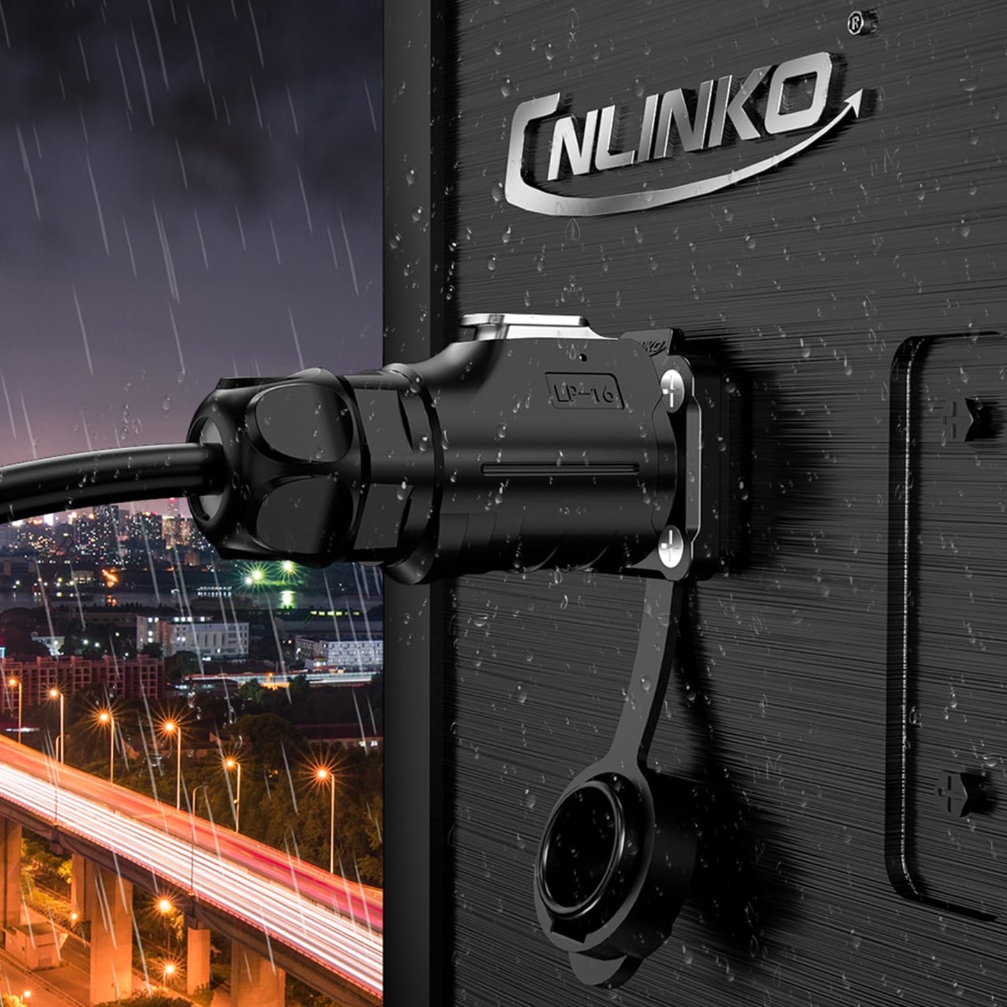 CNLINKO LP-16 IP68 Industrial Waterproof Connector Quick Plug Circular Connector PBT Plastic Shell Aviation Connector M16 2-9 Pin Flange Socket (2 Pin)