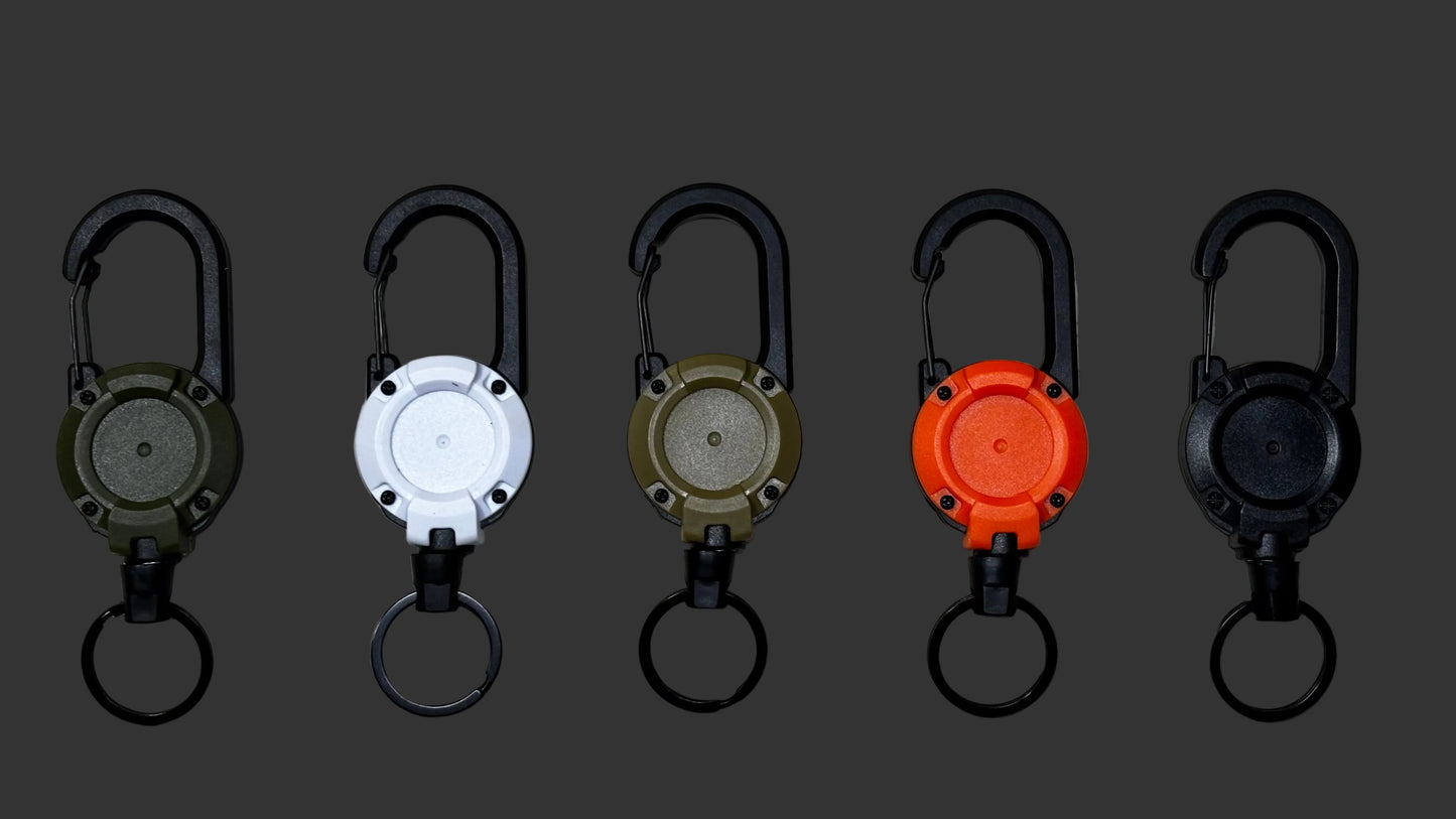 Five carabiner keychains in different colors