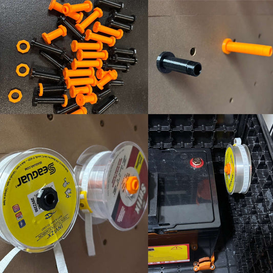 Fishing line spool holder for YakAttack BlackPak Pro.