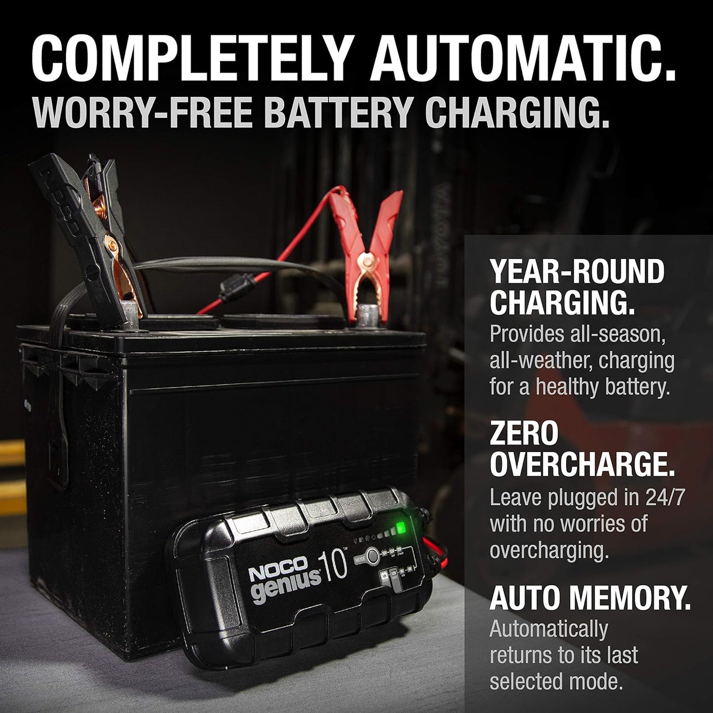NOCO GENIUS10: 10A 6V/12V Smart Battery Charger – Automatic Maintainer, Trickle Charger & Desulfator with Overcharge Protection & Temperature Compensation – for Lead-Acid & Lithium Batteries