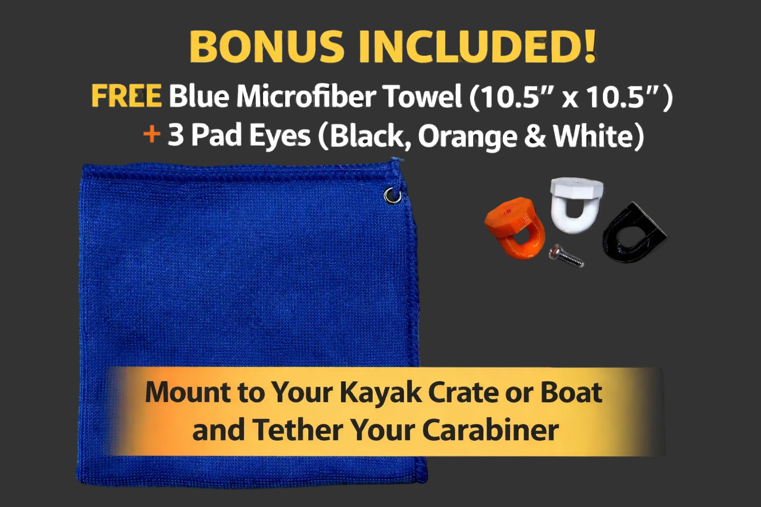 Promotional of a blue microfiber towel with bonus items 